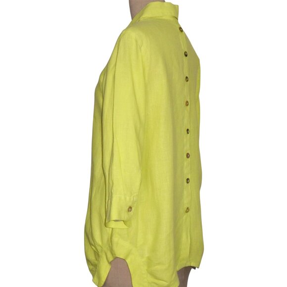 Click by Colour Me Cotton 100% Linen Green 3/4 Sleeve Tunic Top Size Small - Picture 3 of 10